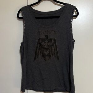 Torrid Charcoal Tank Top with Eagle “Free To Roam” Embossed Metallic Graphic